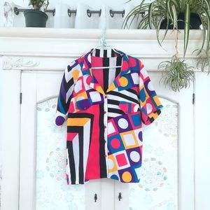 Retro Print Button Up Shirt